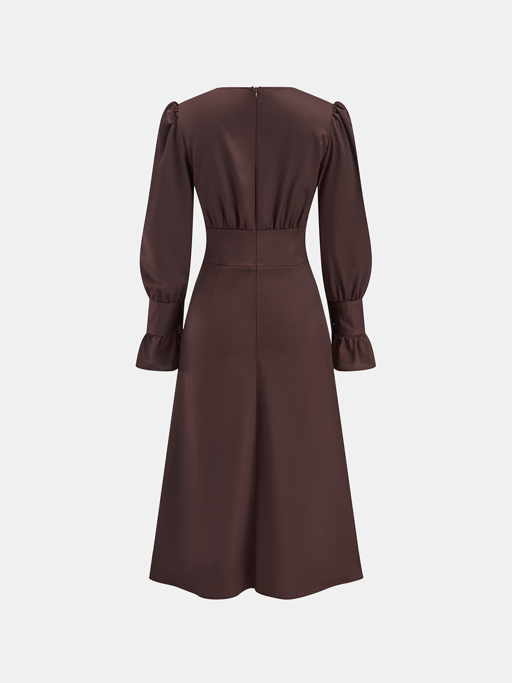 Robe ajustée à col en V, manches bouffantes et boutons