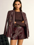 Blazer aus PU-Leder mit Metallknöpfen und Revers-Tasche