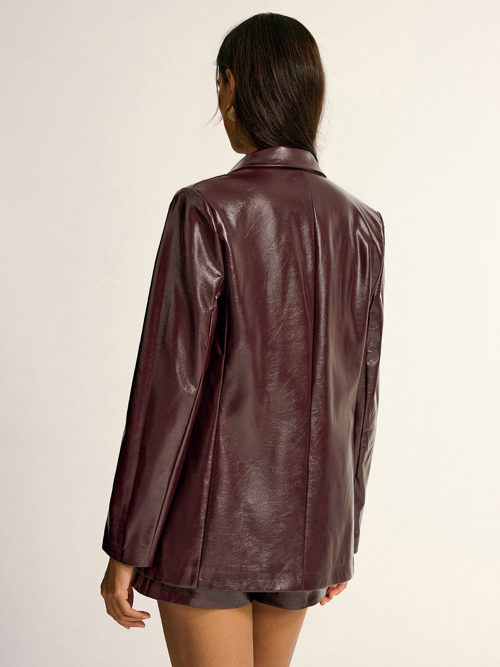 Blazer aus PU-Leder mit Metallknöpfen und Revers-Tasche