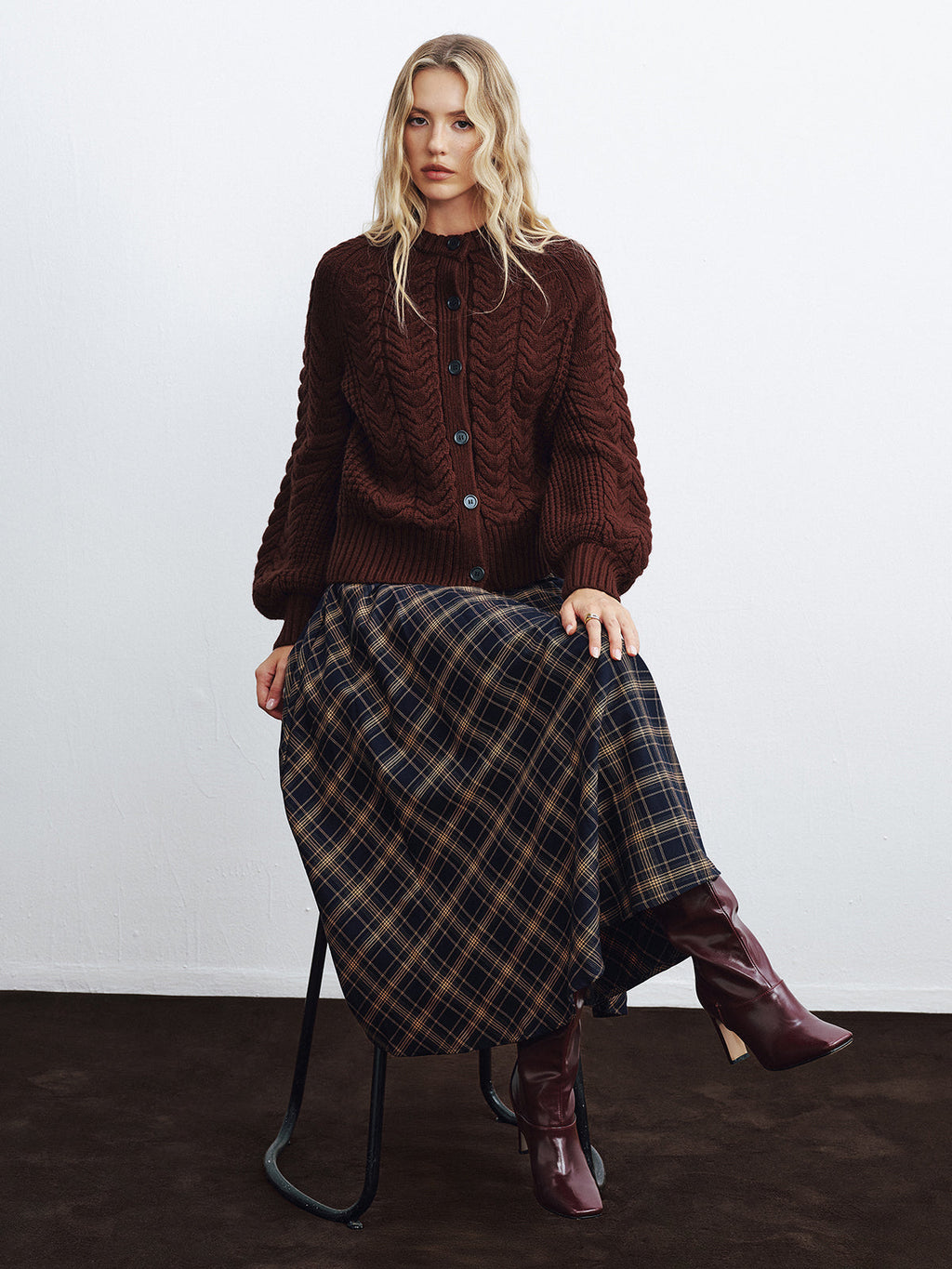 Cable-Knit Button-Front Cardigan