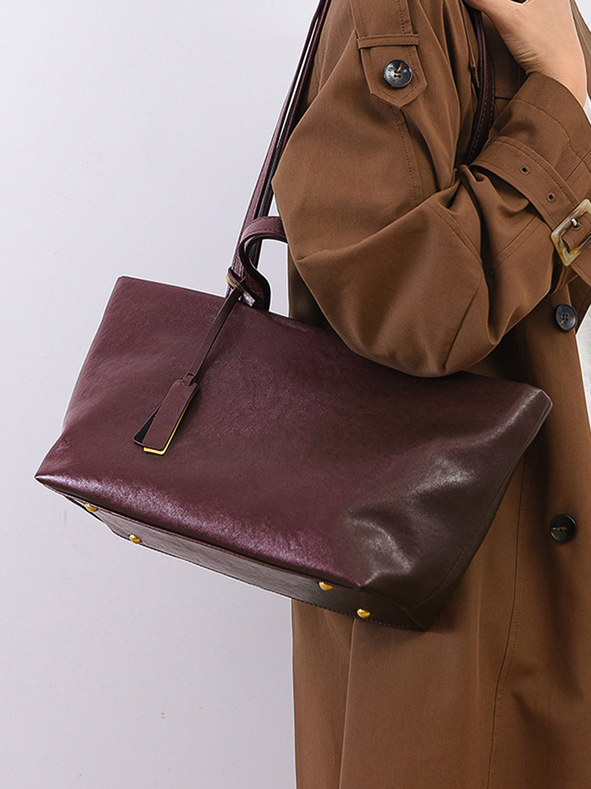 Faux Leather Large-Capacity Tote Bag