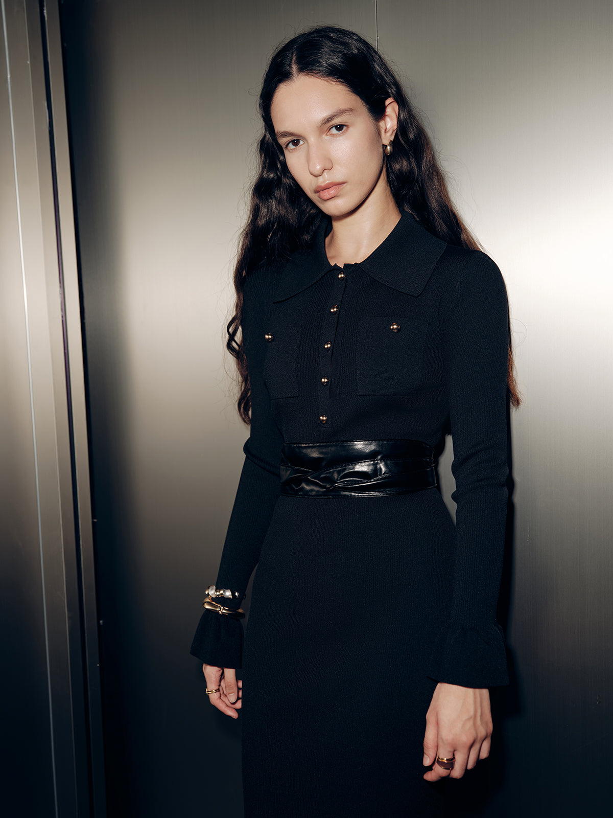 Collared Long Sleeve Maxi Dress