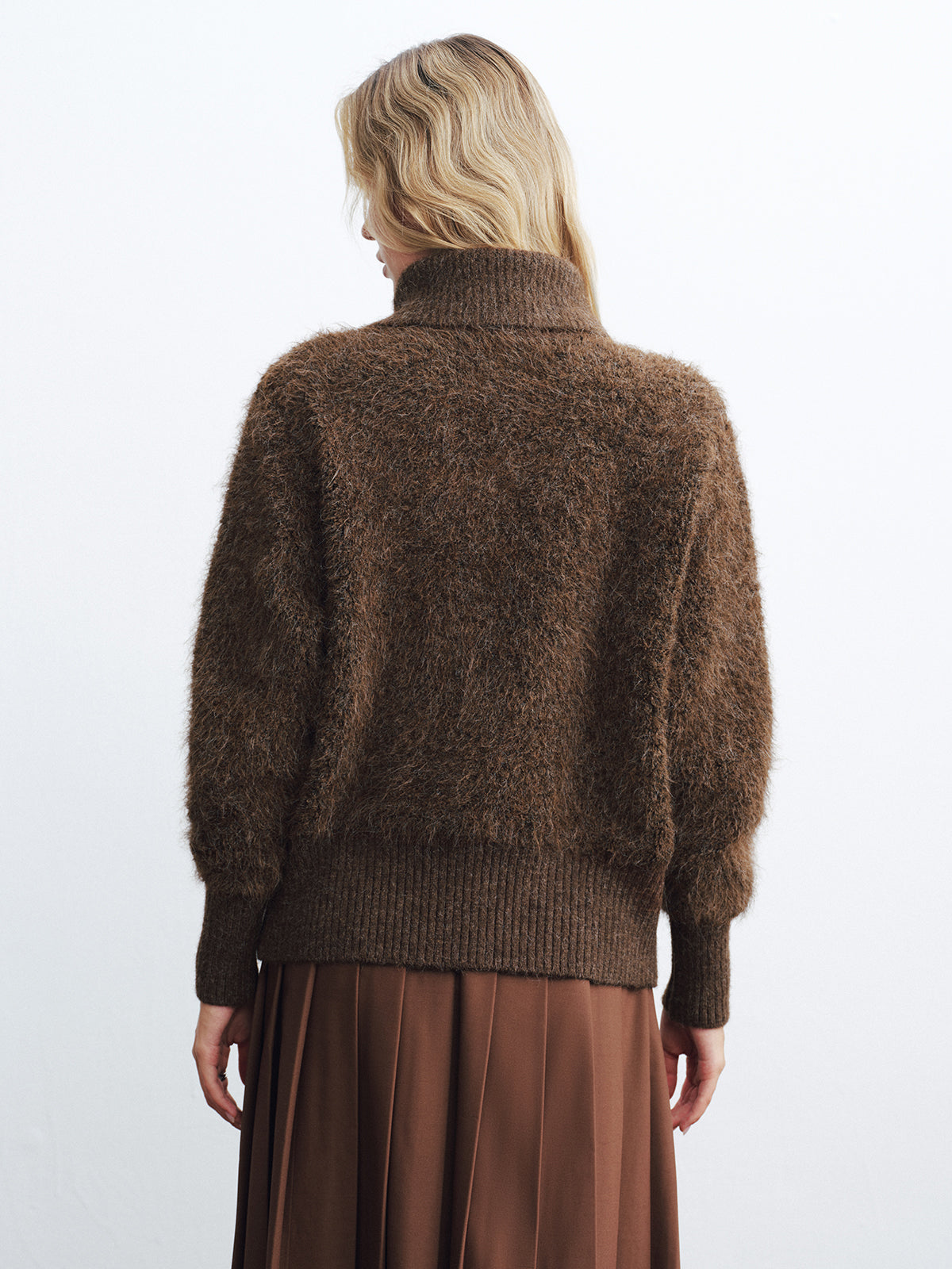 Oversized Collar Double-Zip Fuzzy Knit Jacket