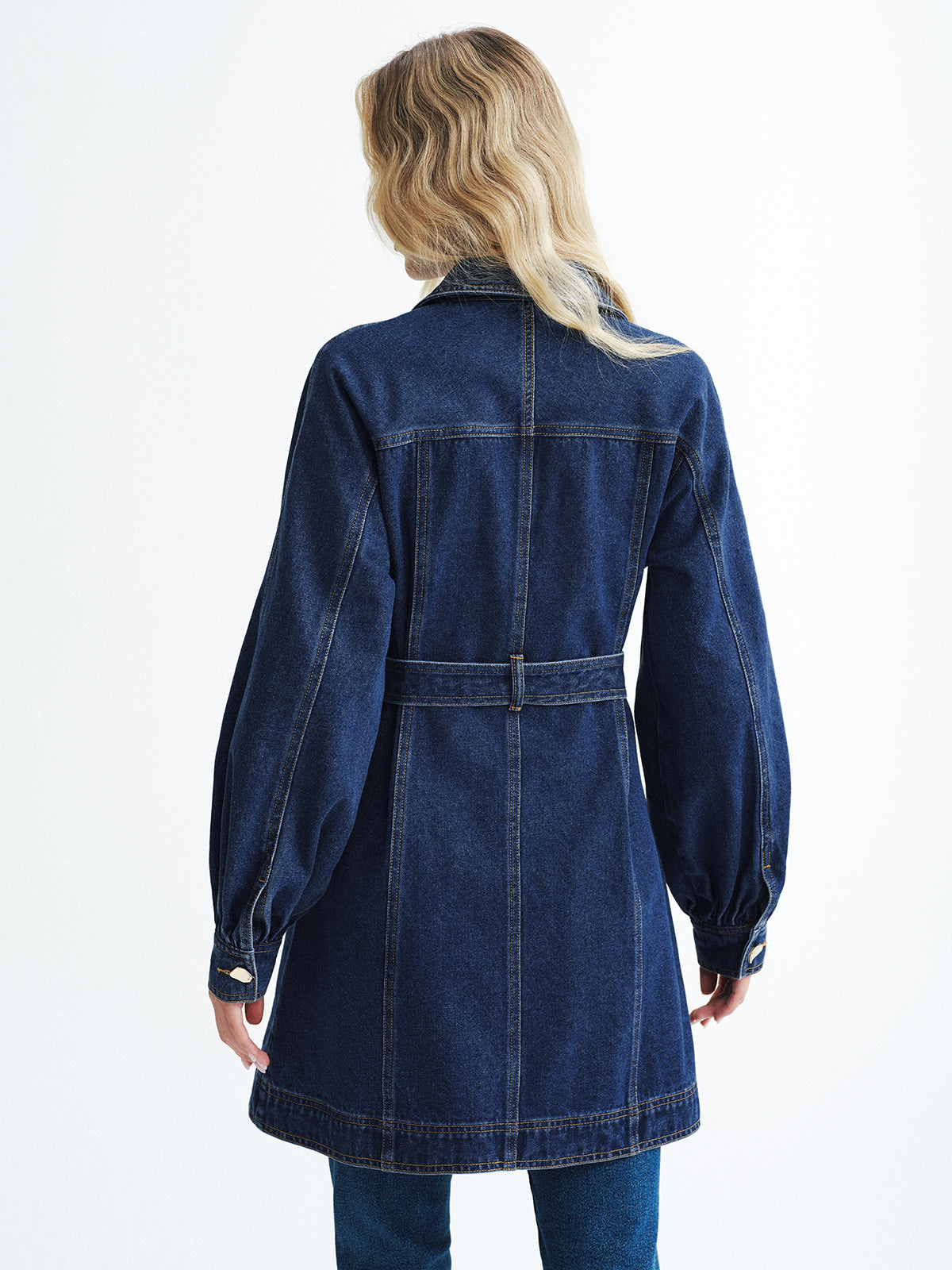 Metal Button Denim Belted Shirt Dress