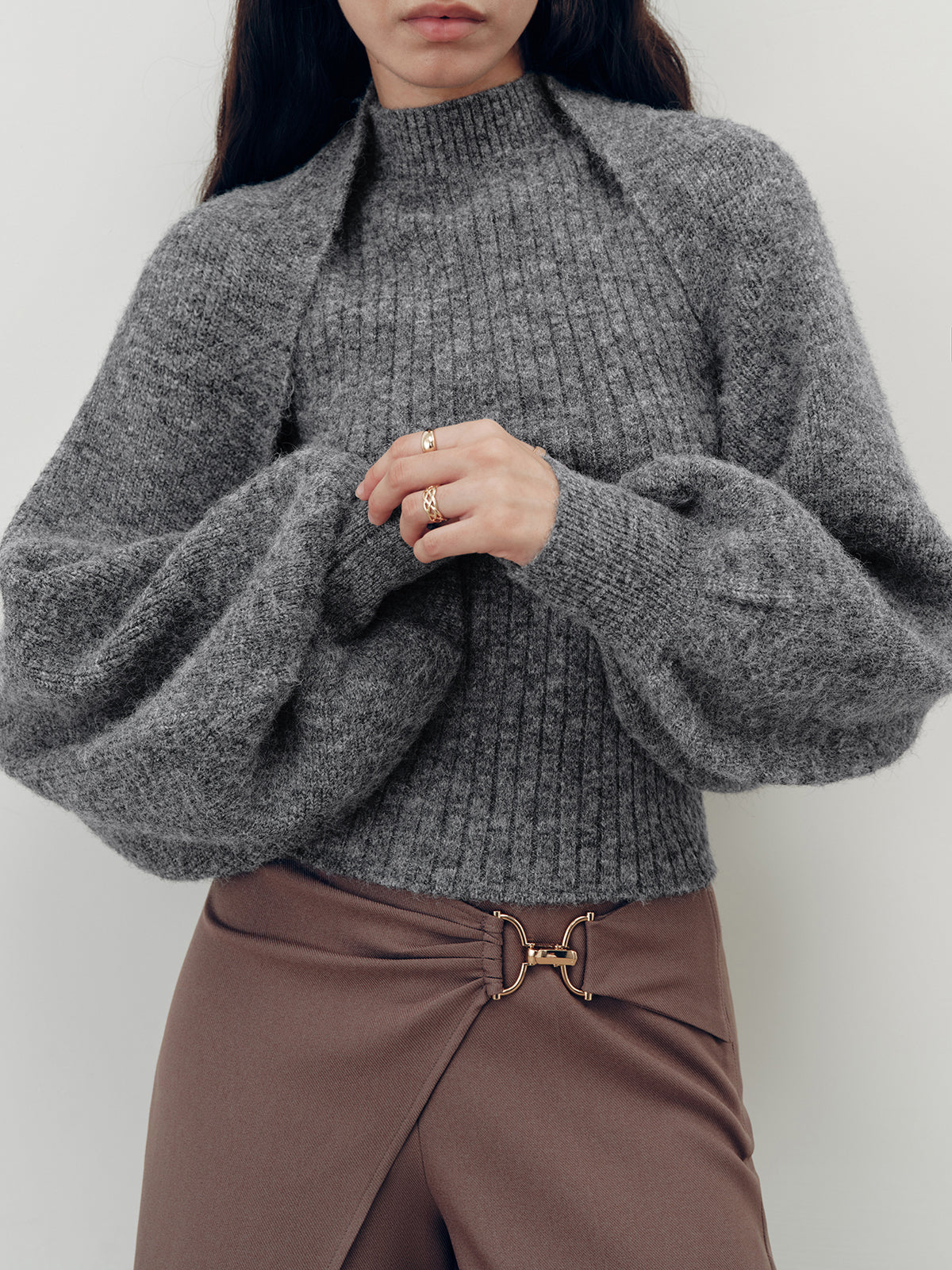 Wool-Blend Mock Neck Two-Piece Sweater Set