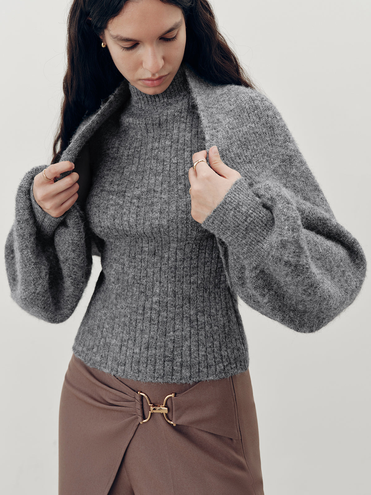 Wool-Blend Mock Neck Two-Piece Sweater Set