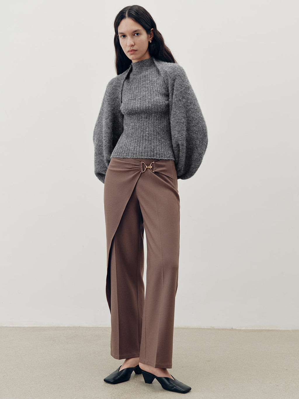Ensemble de pull deux pièces à col montant en mélange de laine