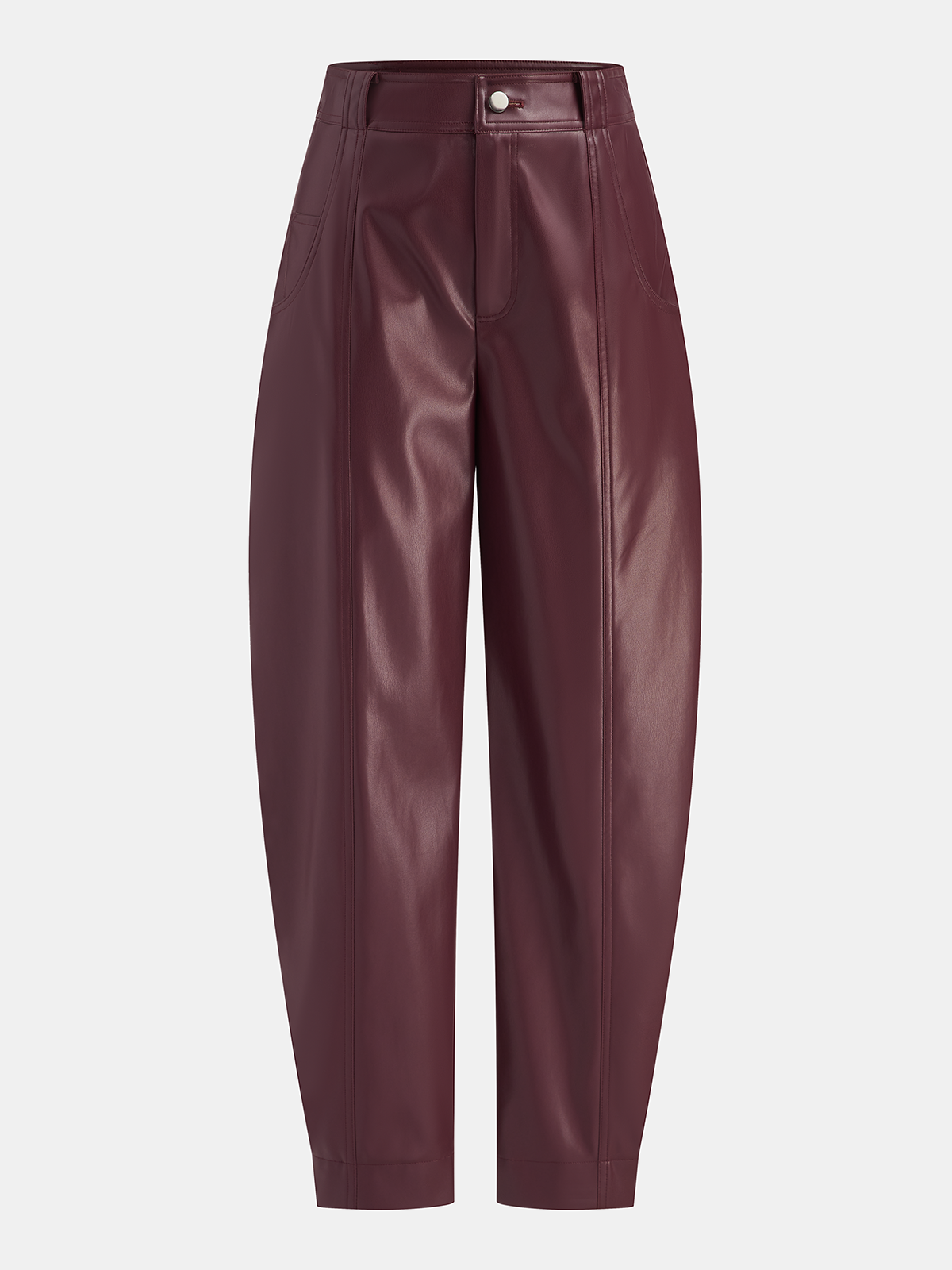Mid-Waisted Faux Leather Curved-Leg Pants