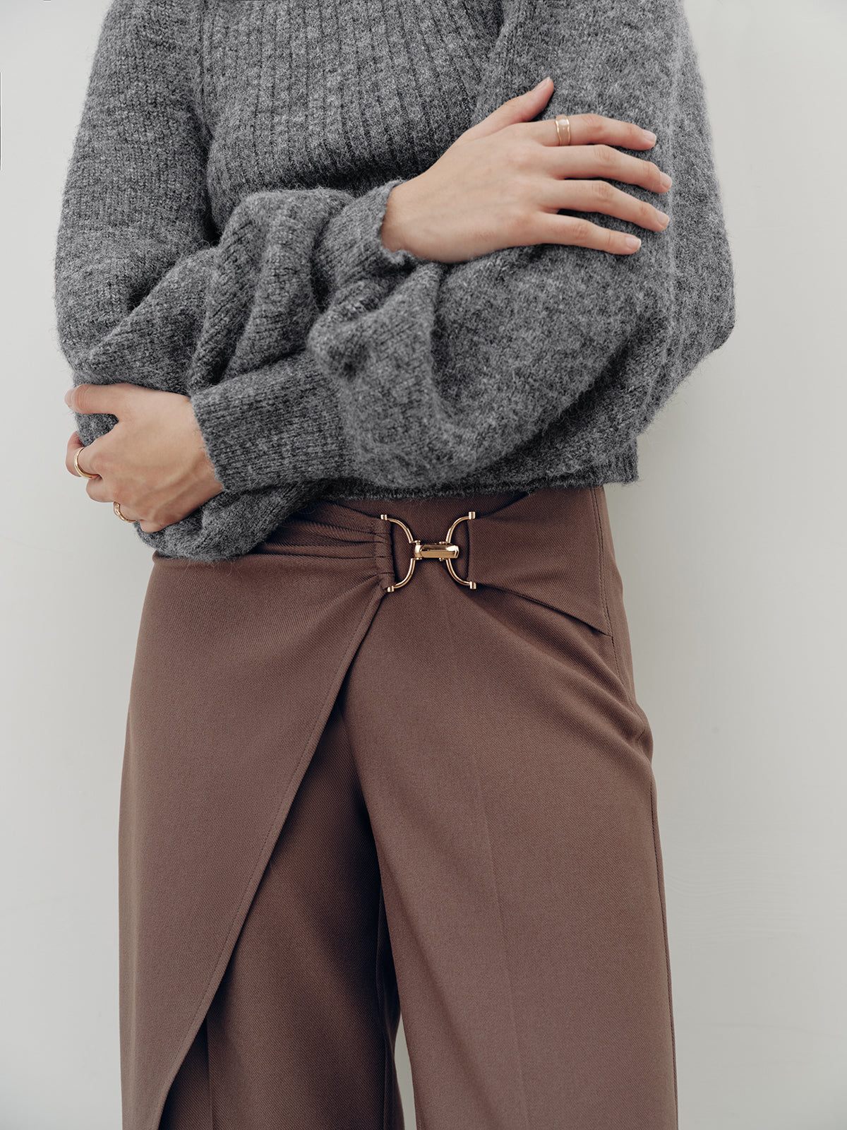 Overlap Detail Mid-Waist Pants