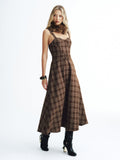 Robe longue sans manches écossaise ceinturée