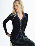 Gerippter Strickcardigan mit Denim-Einsätzen