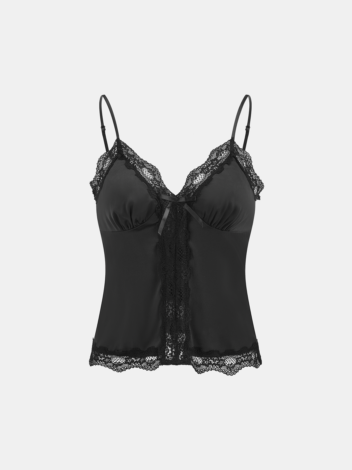 Satin-Top mit Spitzenbesatz 