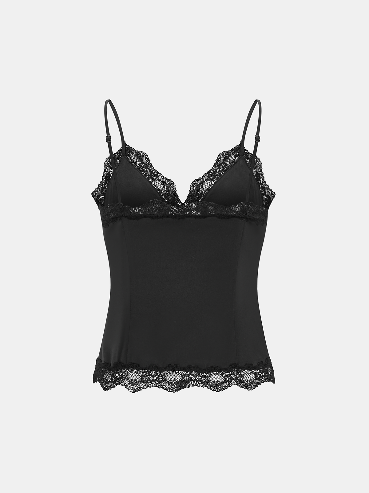 Satin-Top mit Spitzenbesatz 