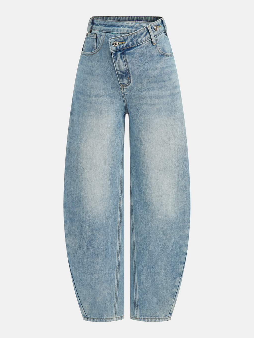 High-Waist-Denim-Jeans mit asymmetrisch geschwungenem Bein