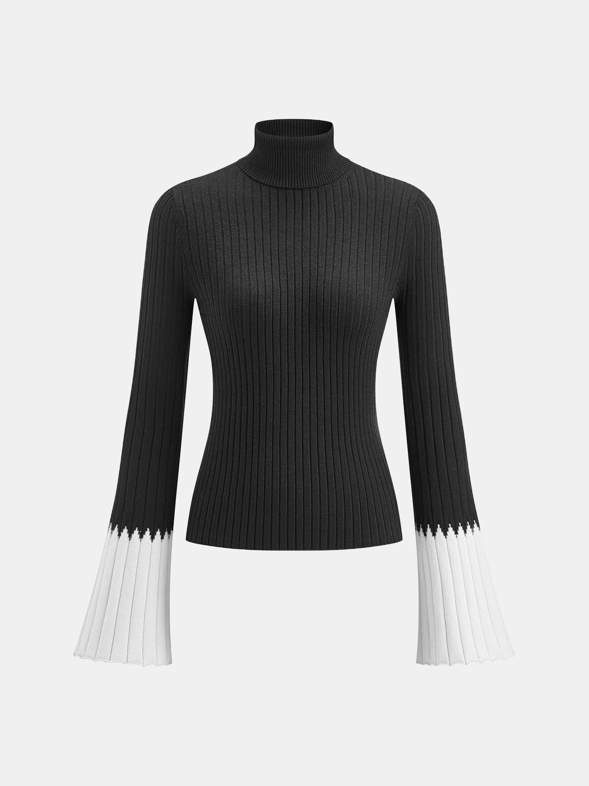 Contrast Flared Cuff Turtleneck Sweater