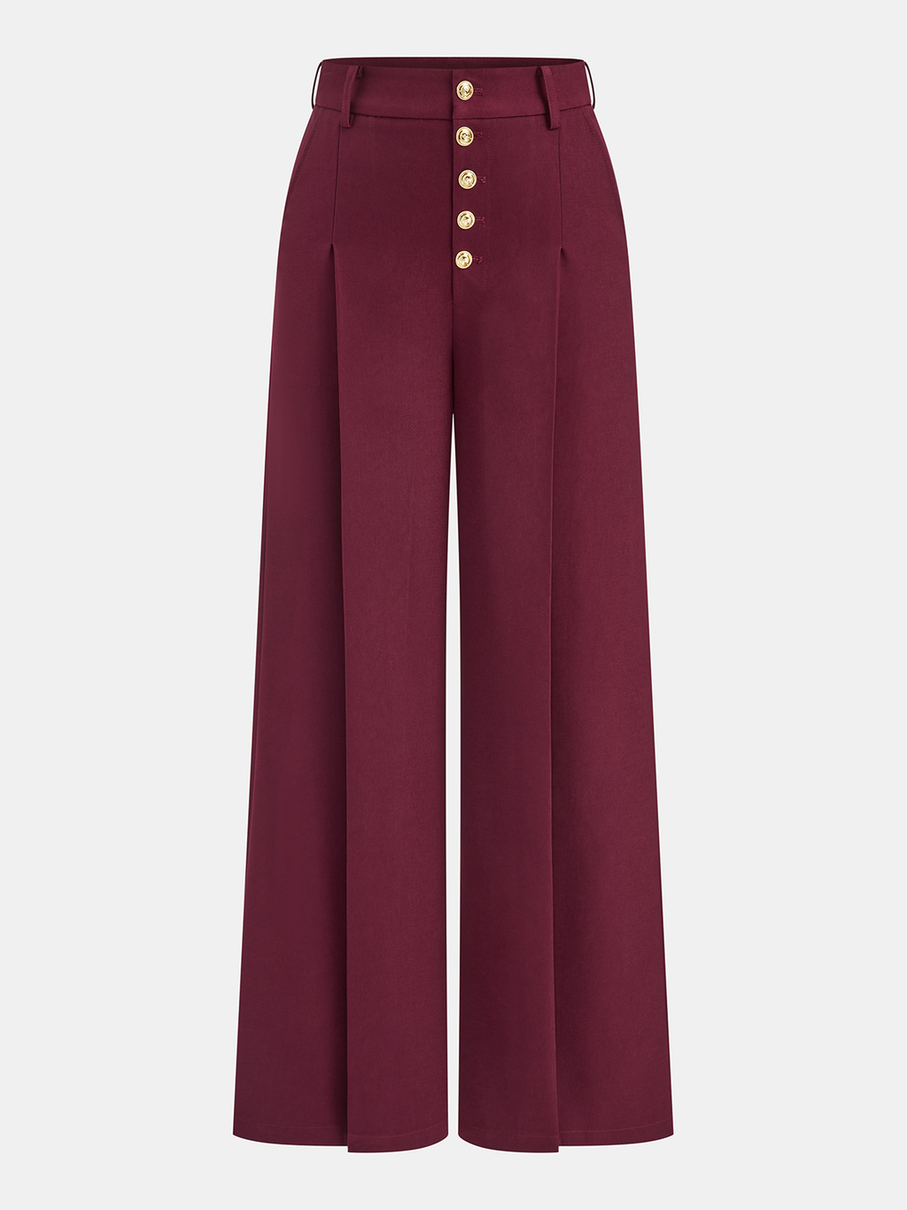 High-Waist-Hose mit Metallknöpfen, Bundfalten und weitem Bein