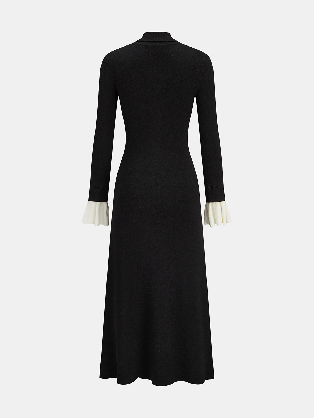 Contrast Cuff Collared Knit Maxi Dress