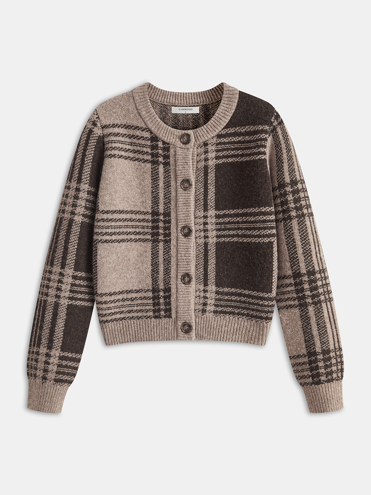 Plaid Wool-Blend Button Cardigan