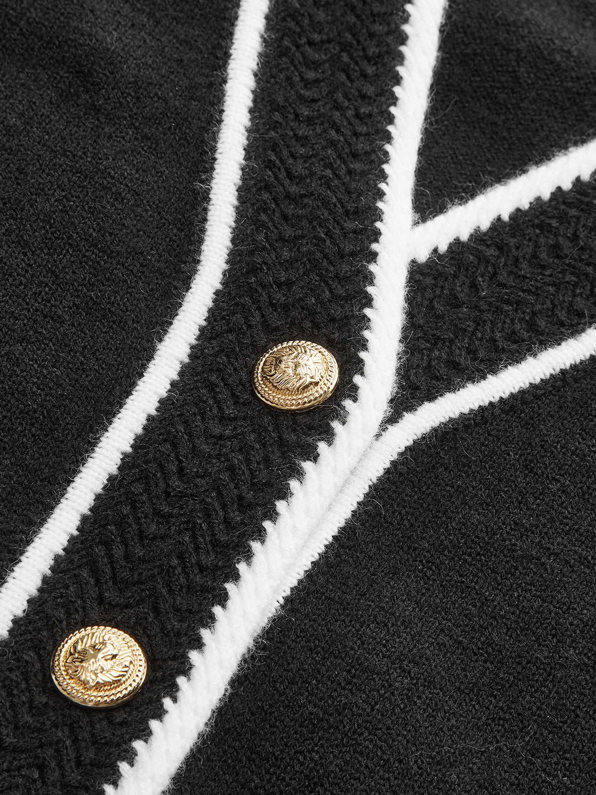 Contrast Trim Metal Button Wool-Blend Cardigan