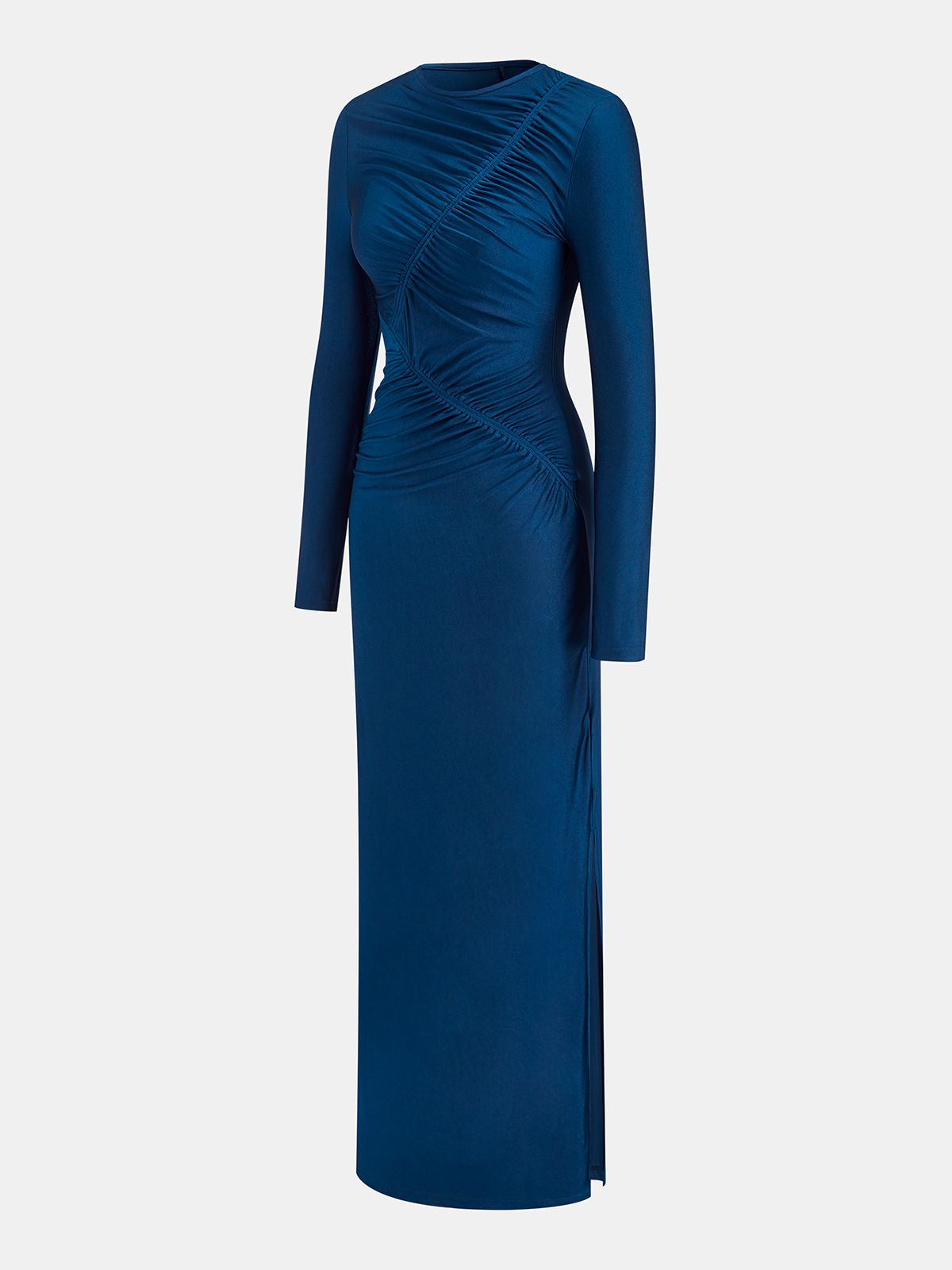 Ruched Long-Sleeve Maxi Dress