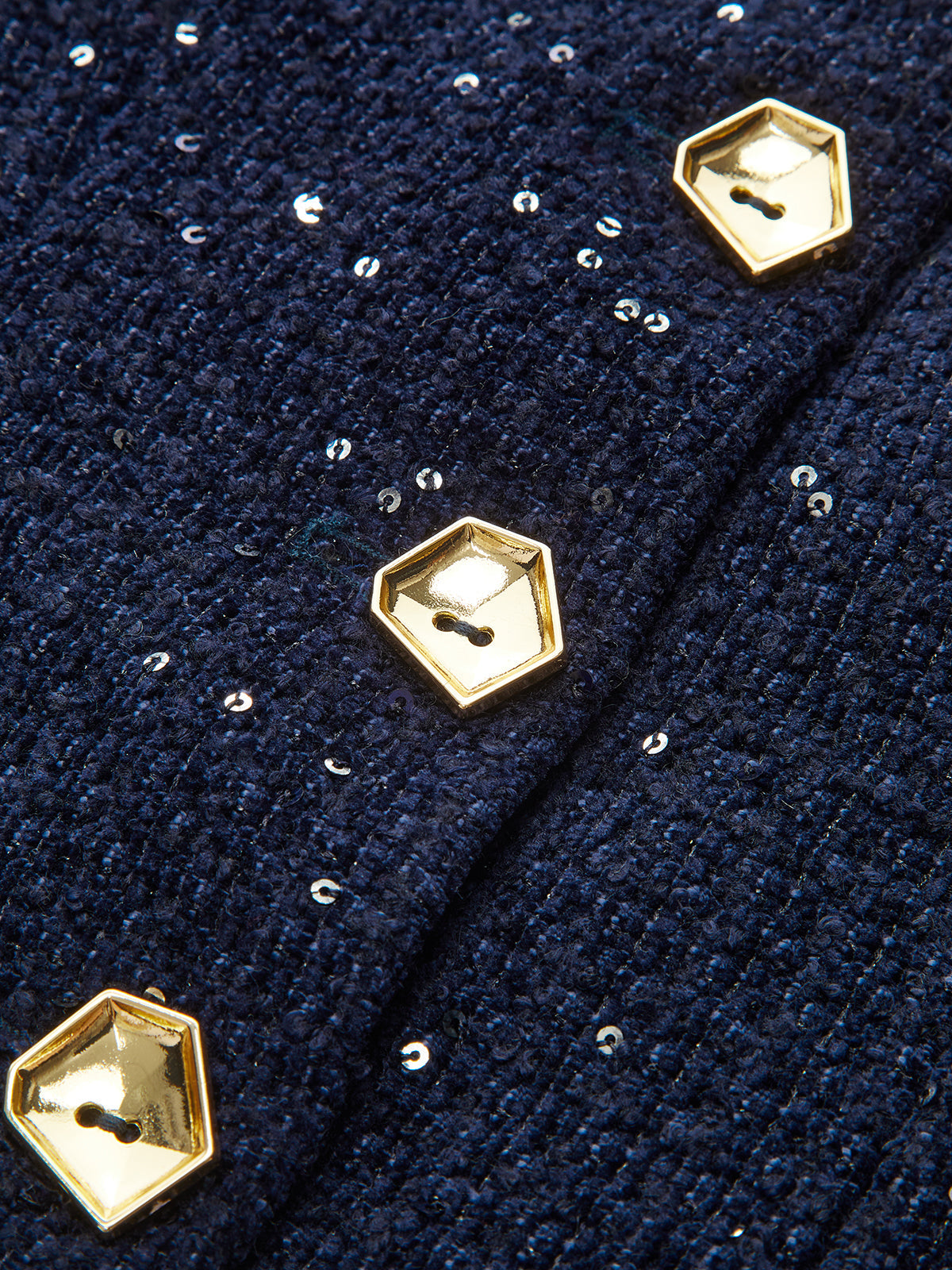 Metal Button Sequin Tweed Strapless Vest