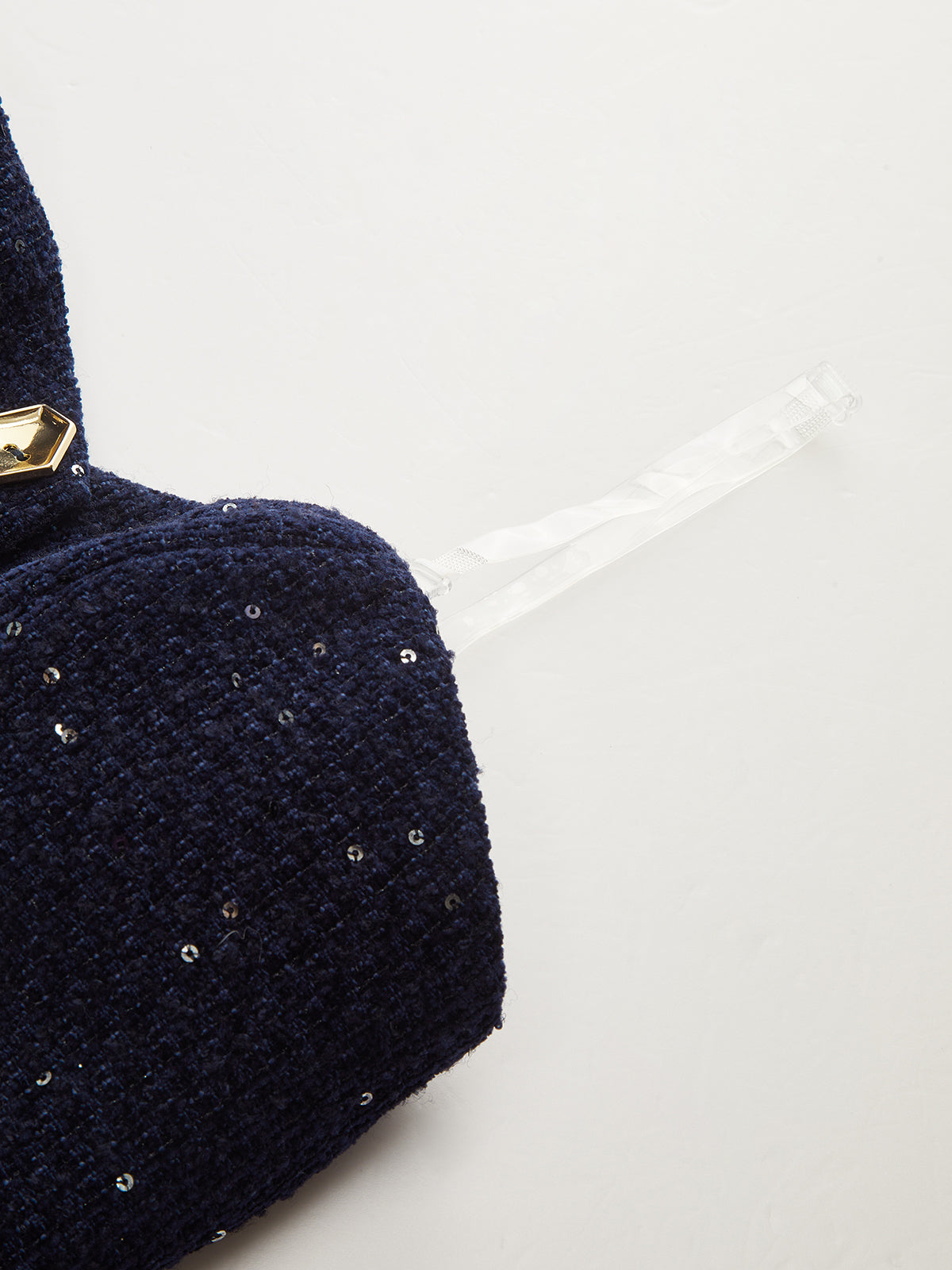 Metal Button Sequin Tweed Strapless Vest