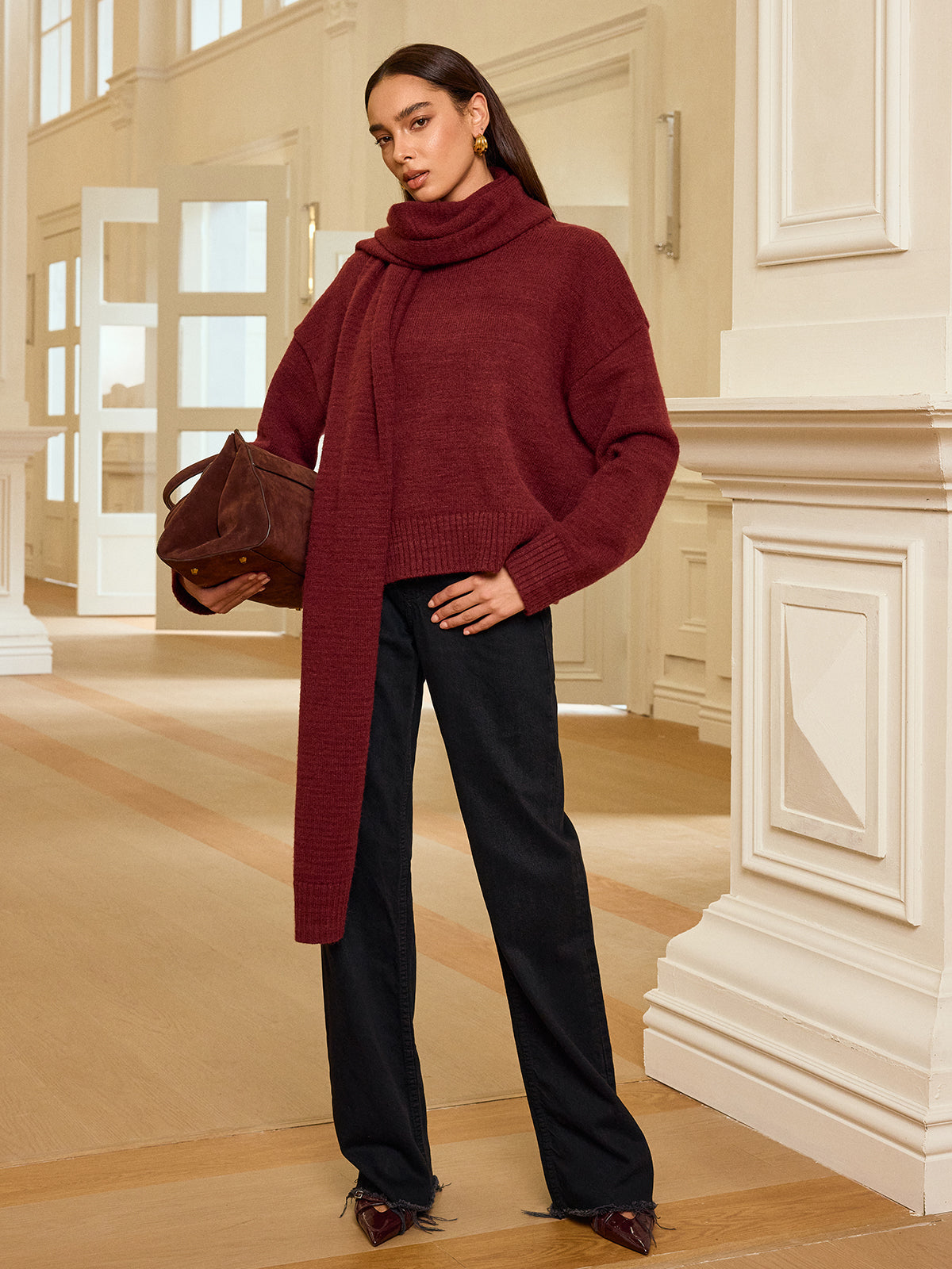 Oversized Strickpullover mit Schal