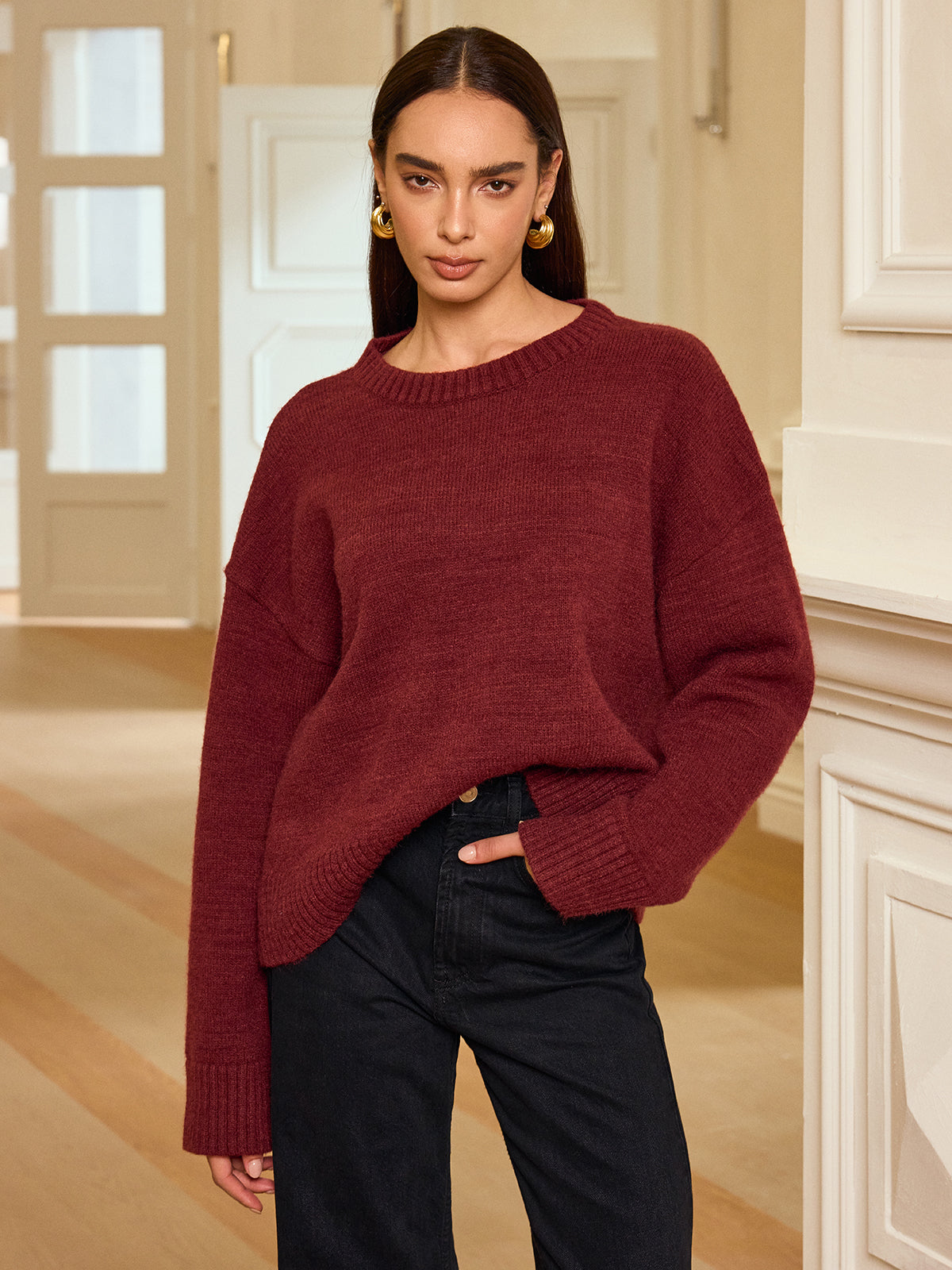 Oversized Knit Sweater with Scarf