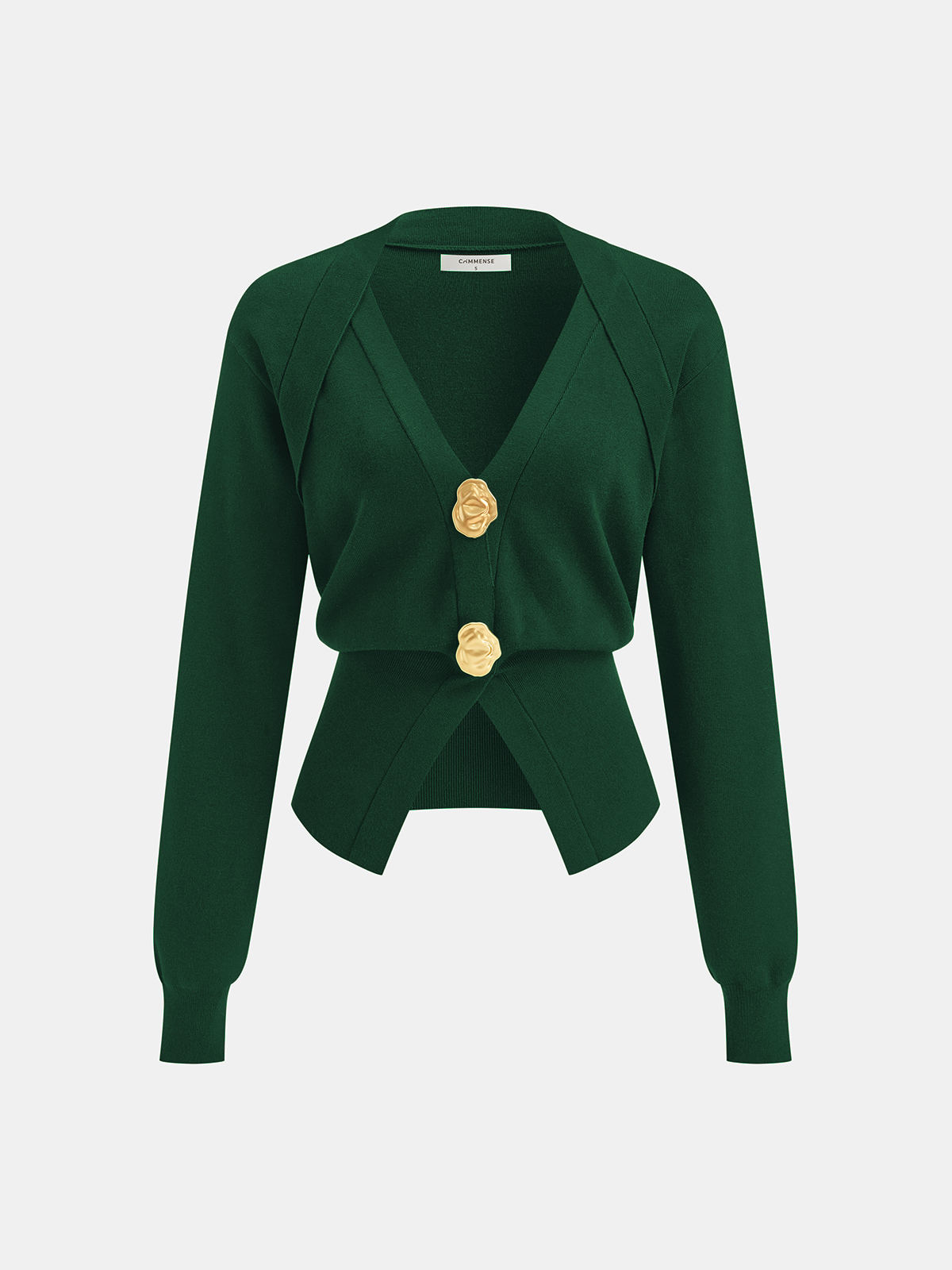 Metal Button V-Neck Knit Cardigan