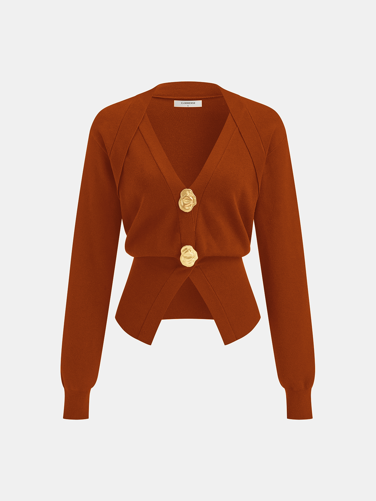 Metal Button V-Neck Knit Cardigan