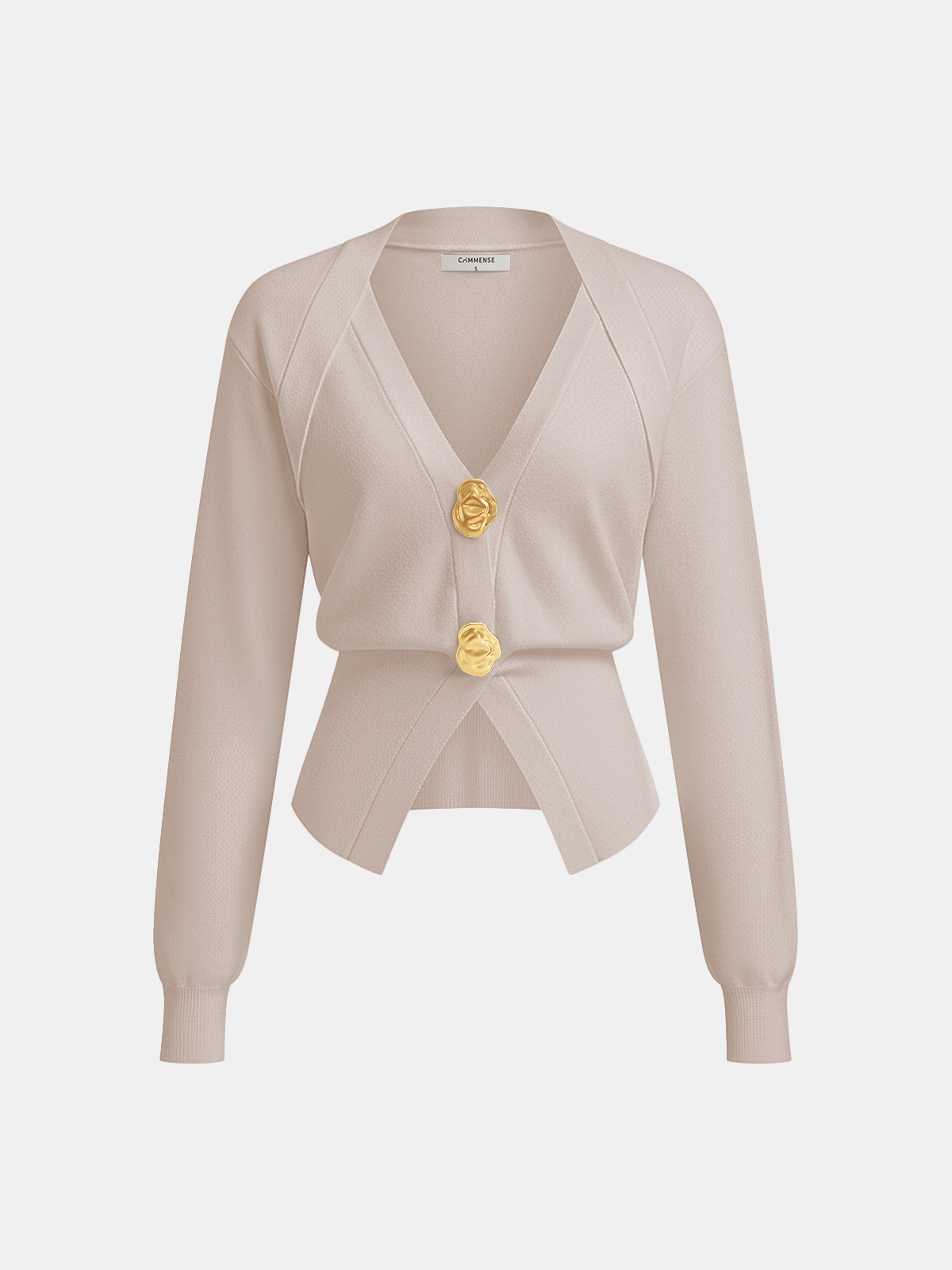 Metal Button V-Neck Knit Cardigan