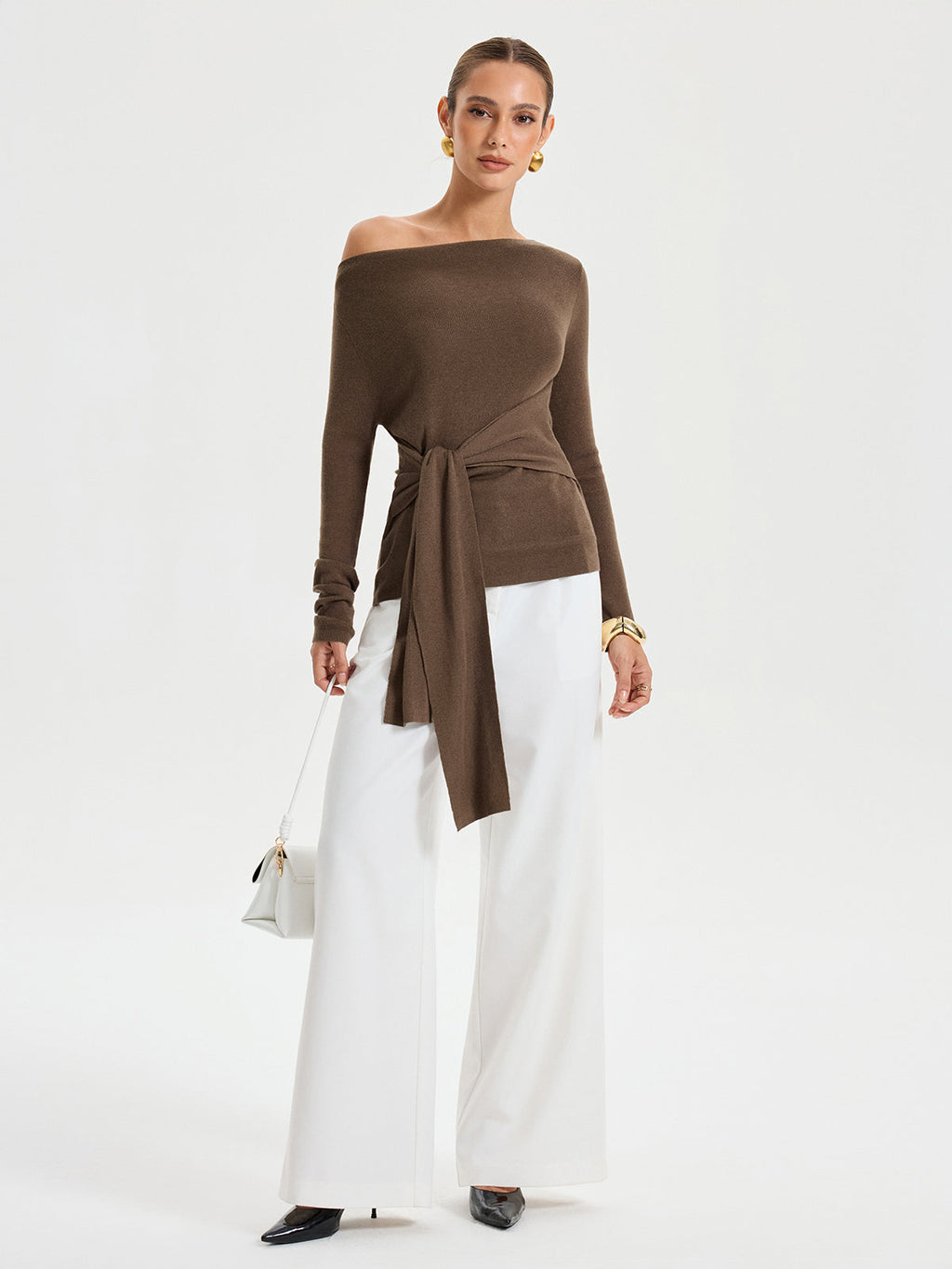 Wide Neck Tie Front Top