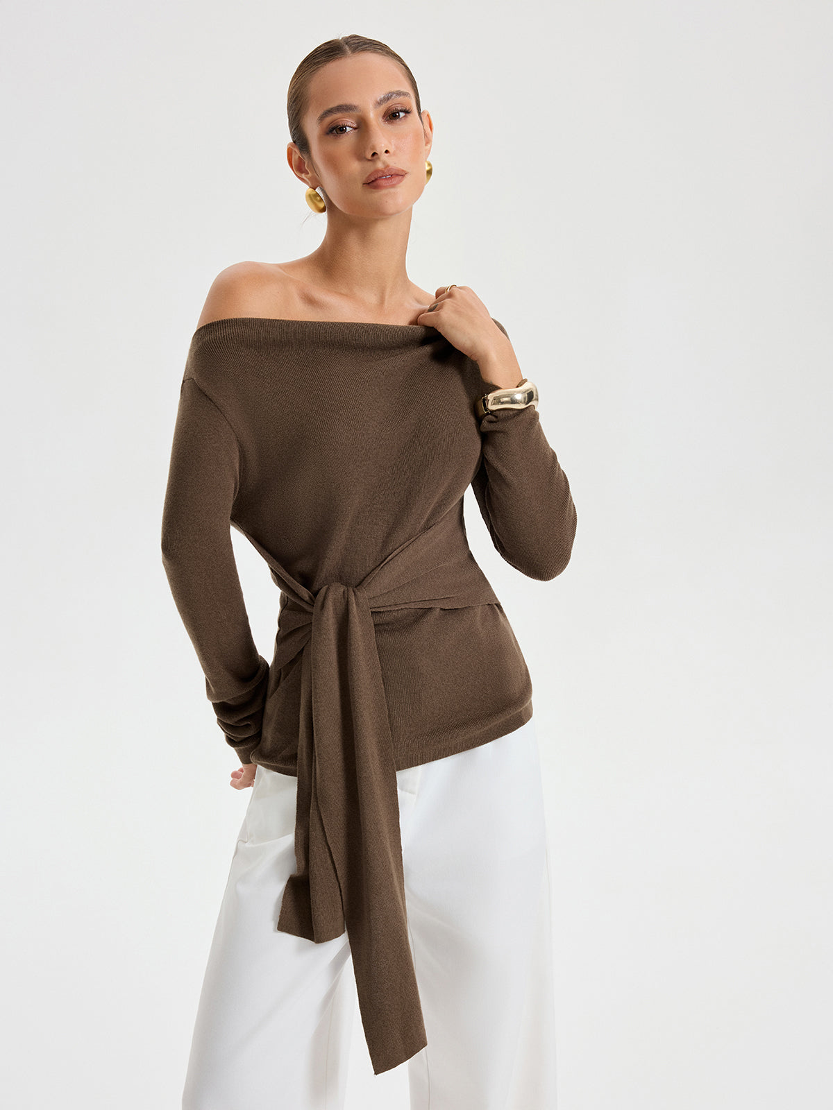 Wide Neck Tie Front Top