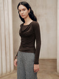 Long Sleeve Draped Crew Neck Top