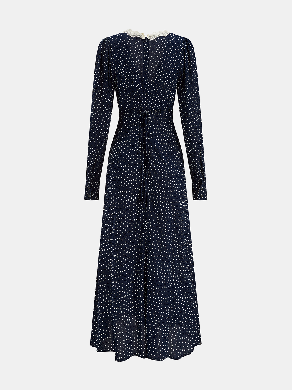 Polka Dot Lace Trim V-Neck Maxi Dress