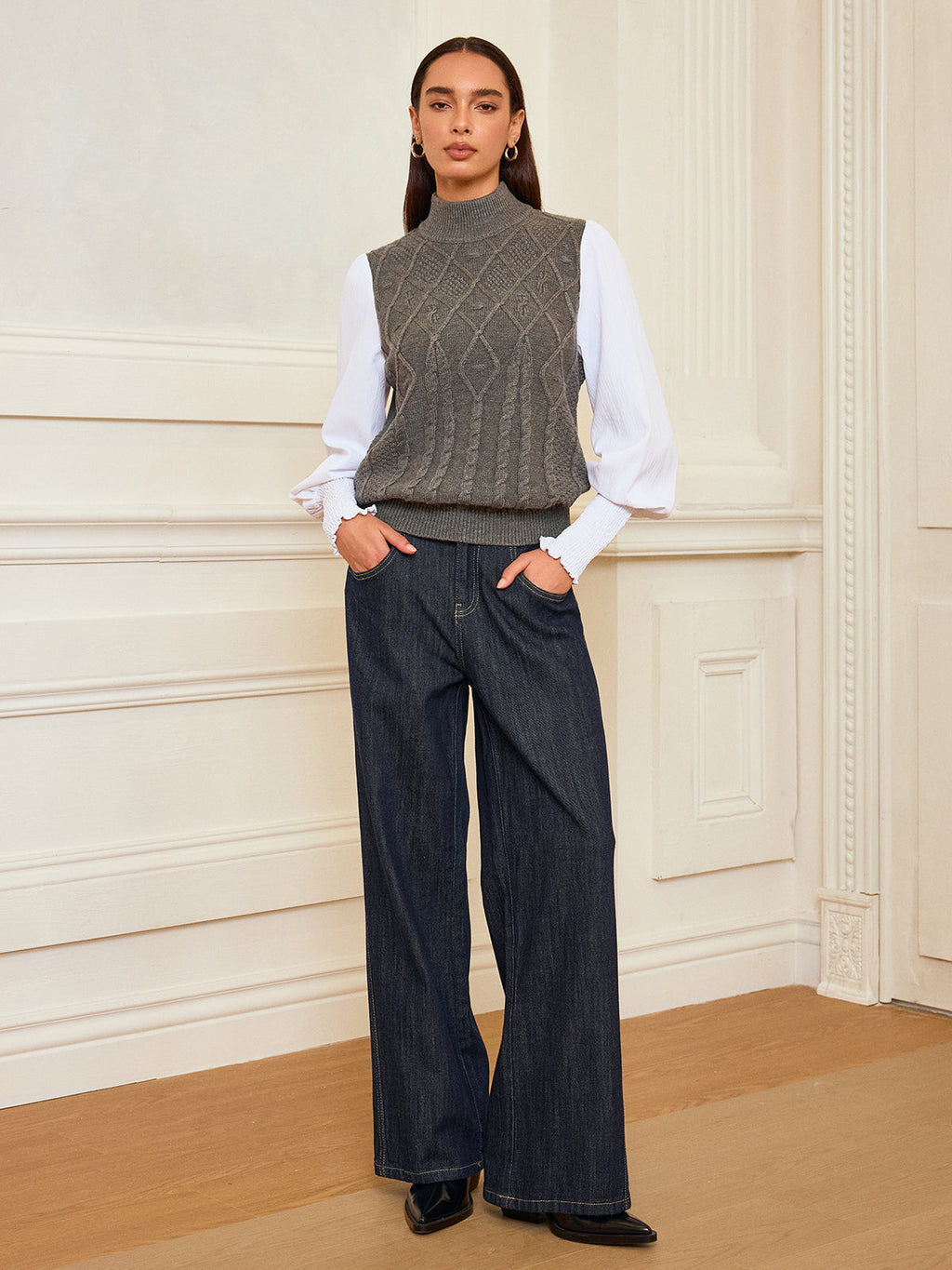 Pullover mit Keulenärmeln und Zopfmuster