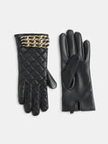 Metal Chain PU Leather Embossed Gloves