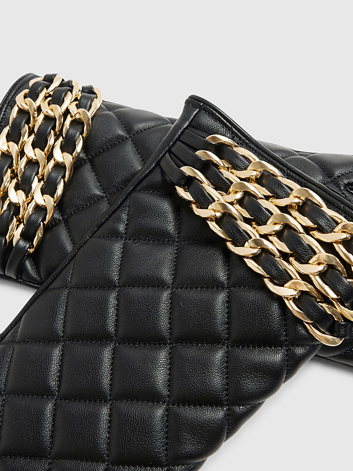 Metal Chain PU Leather Embossed Gloves