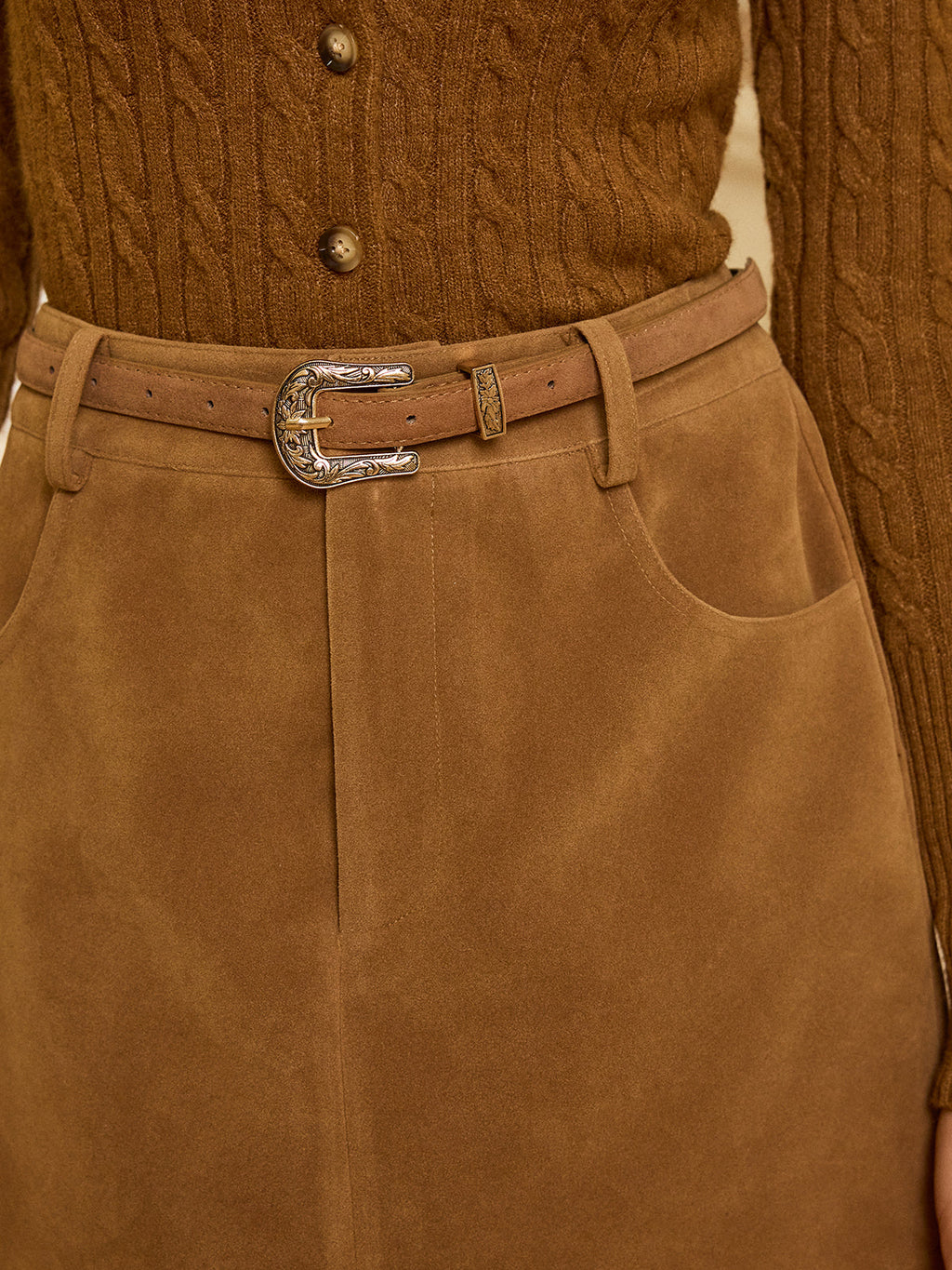 Mini-jupe en suédine à poches et ceinture
