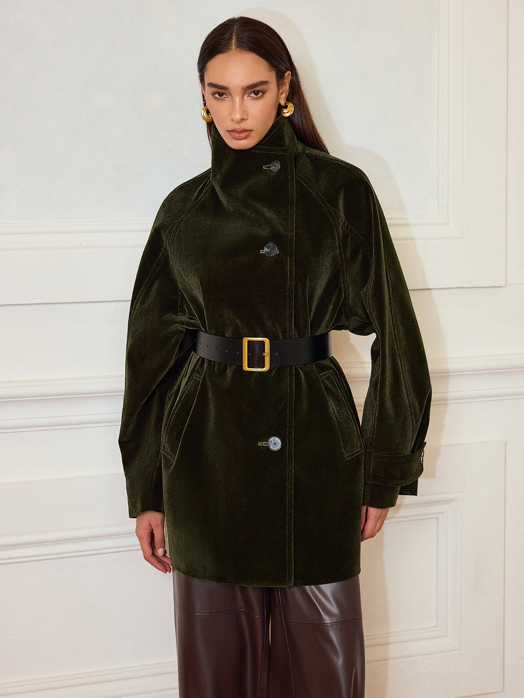 Manteau en velours à poches sans ceinture
