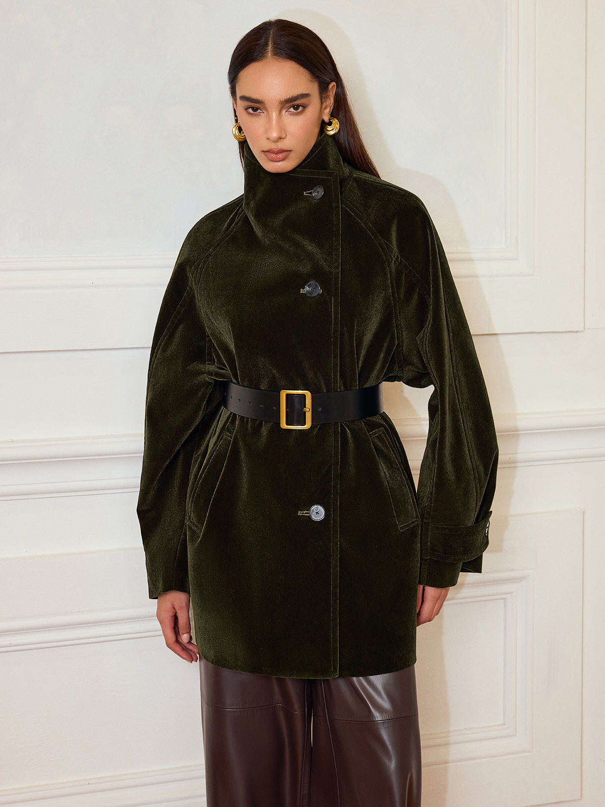 Manteau en velours à poches sans ceinture