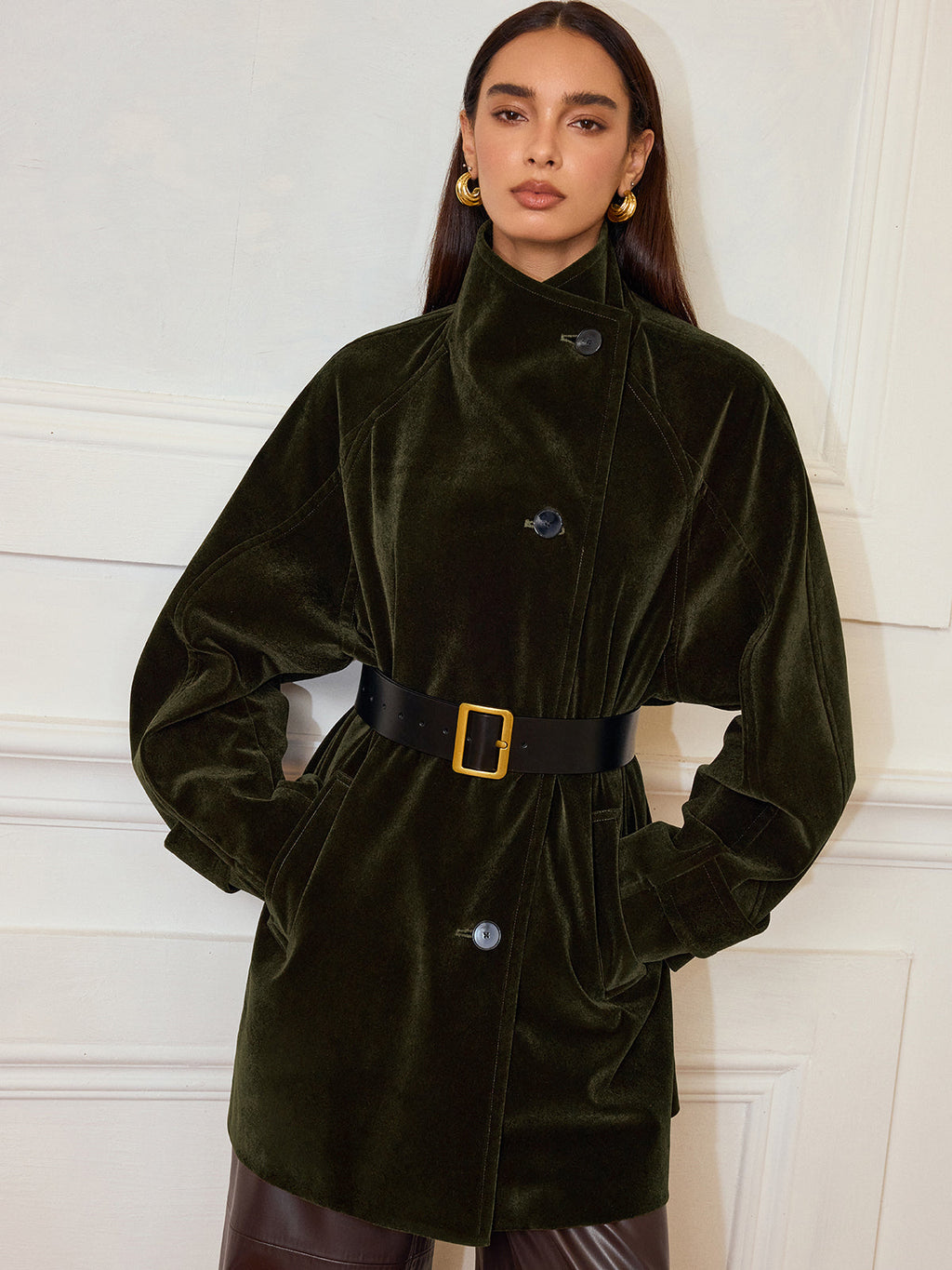Manteau en velours à poches sans ceinture