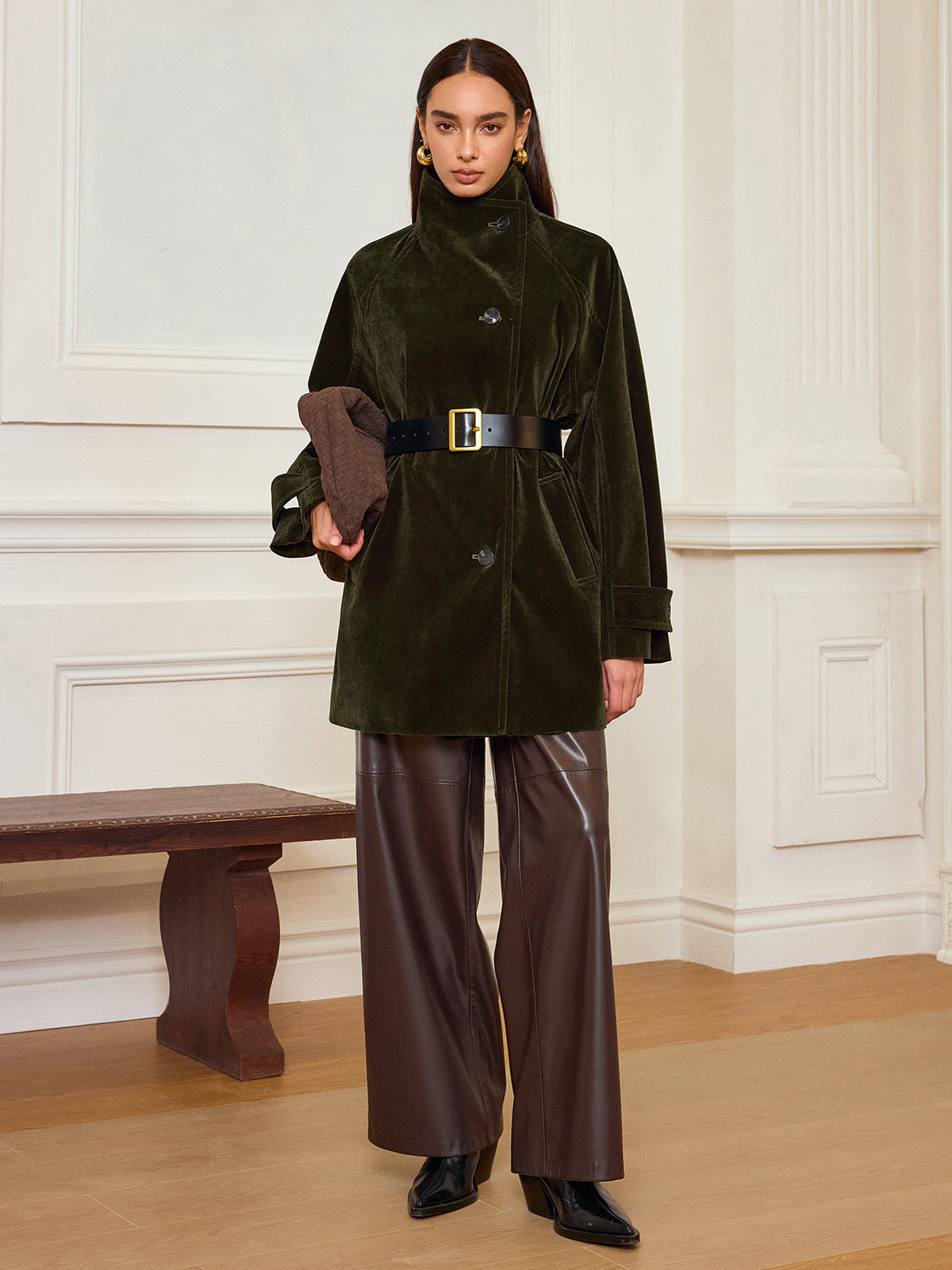 Manteau en velours à poches sans ceinture