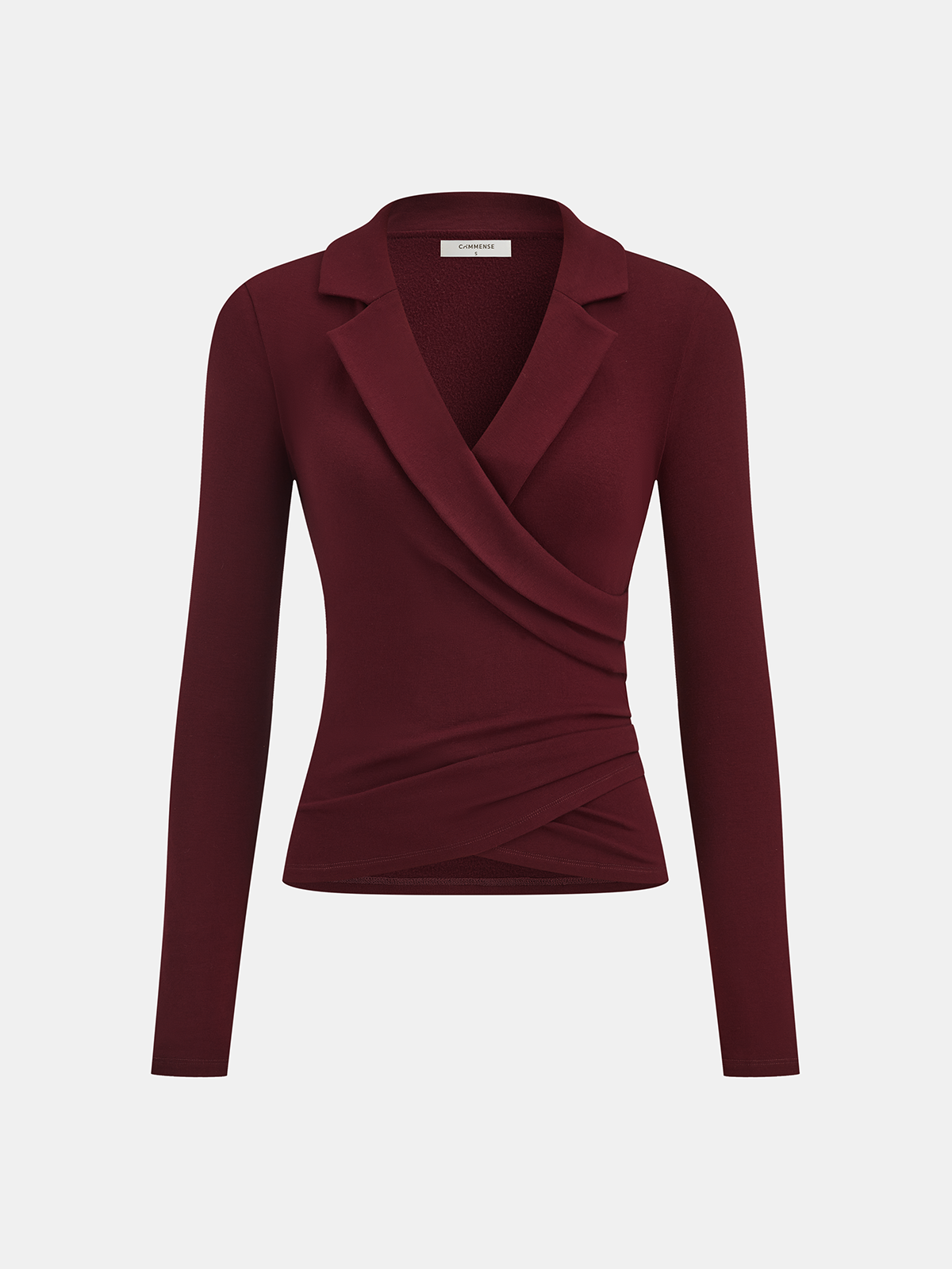 Lapel Ruched Long-Sleeve Top