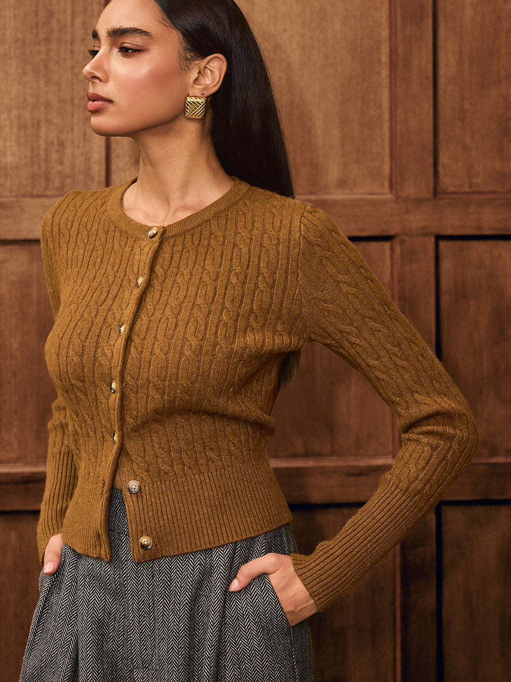 Zopfstrickjacke mit Knopfleiste