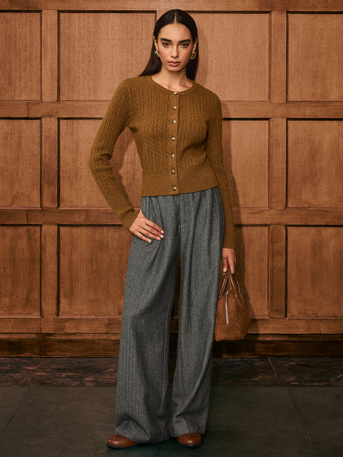 Button-Front Cable-Knit Cardigan