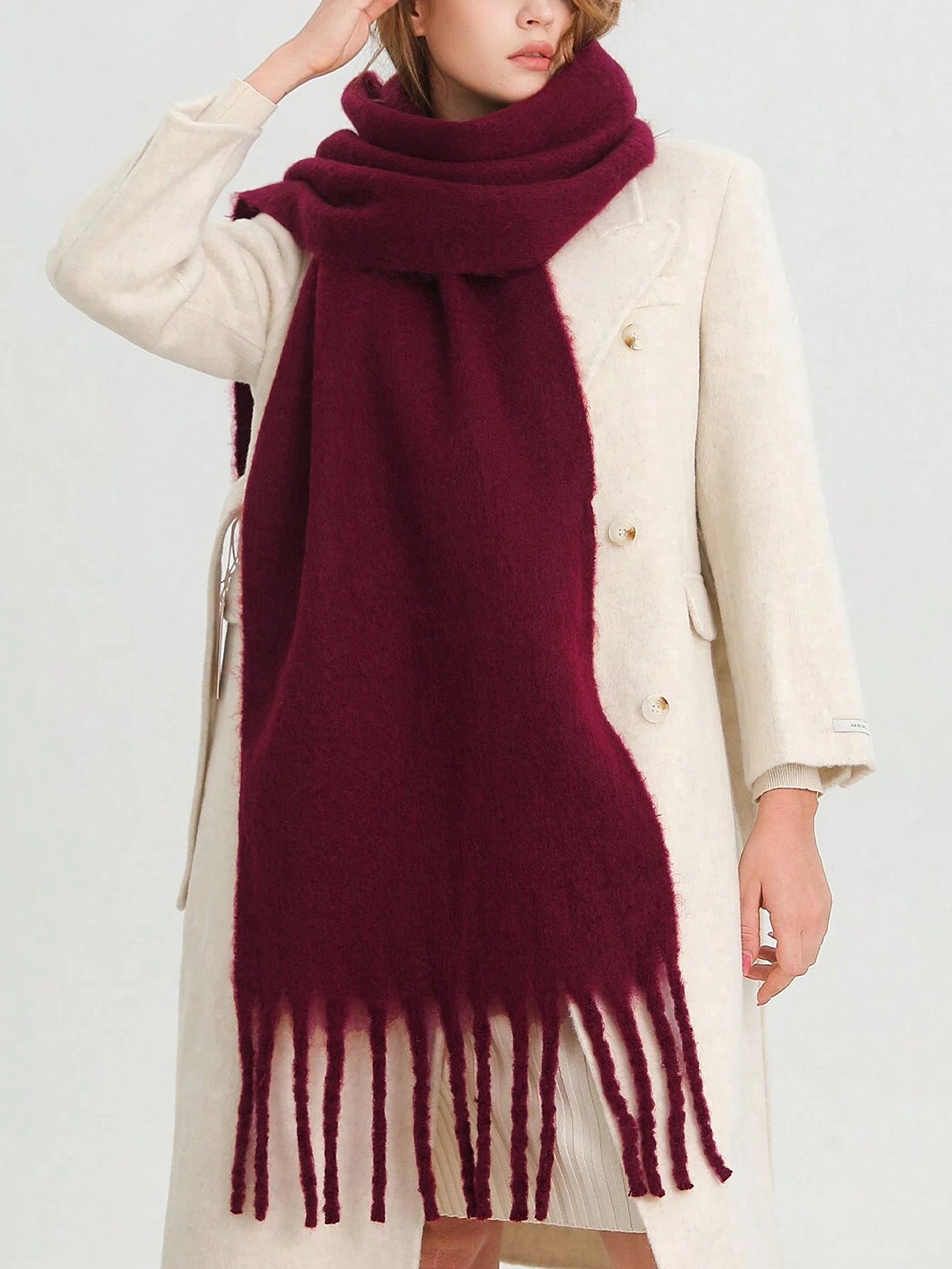Solid Oversized Fringed Scarf