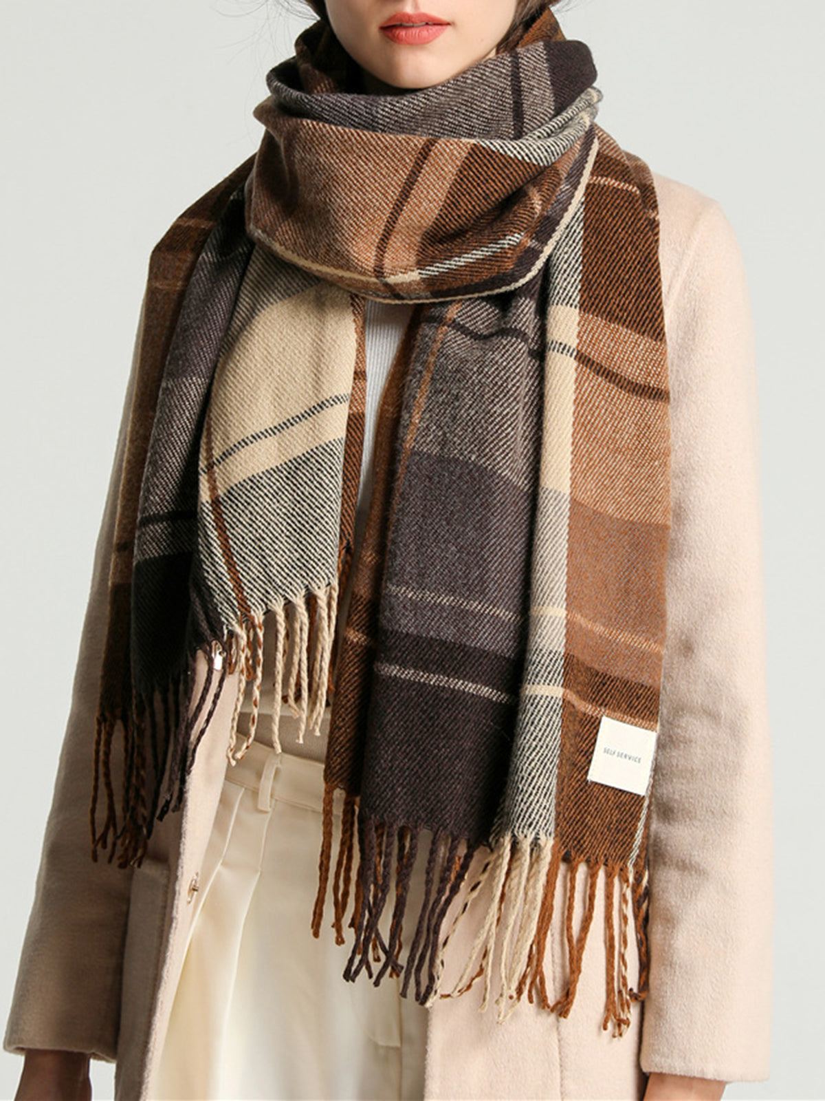 Plaid Fringed Winter Scarf