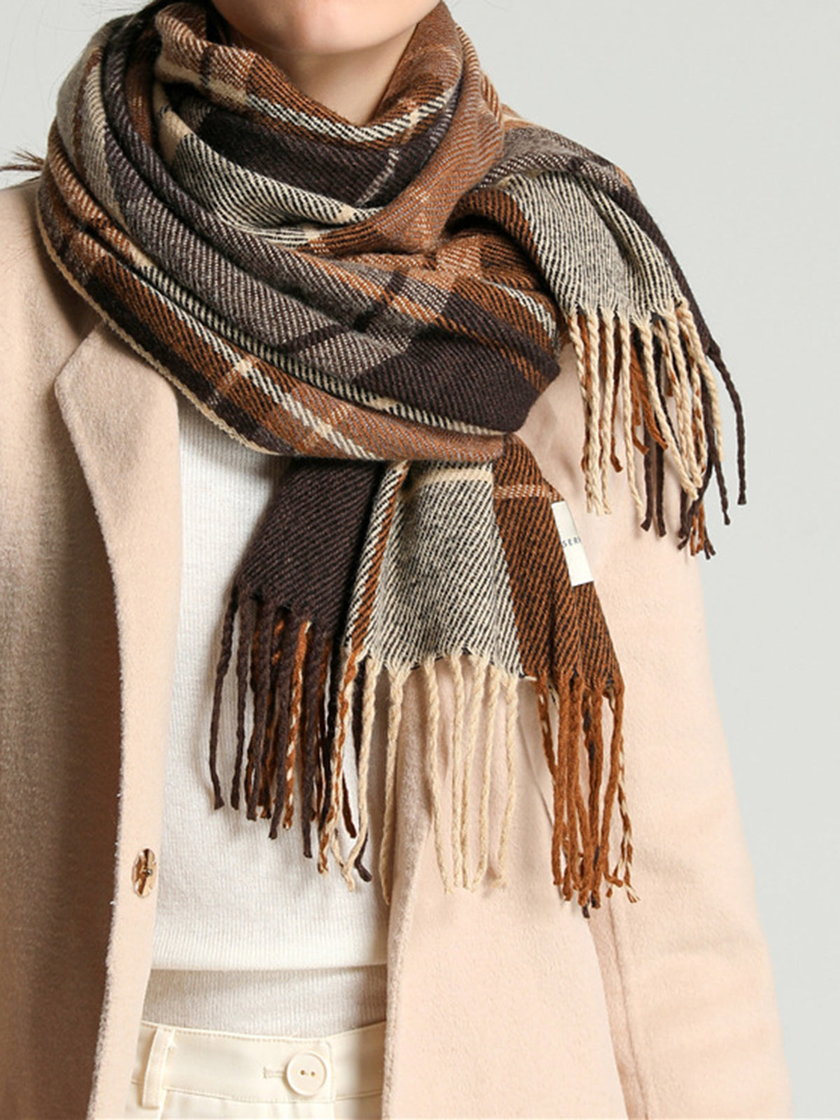 Plaid Fringed Winter Scarf