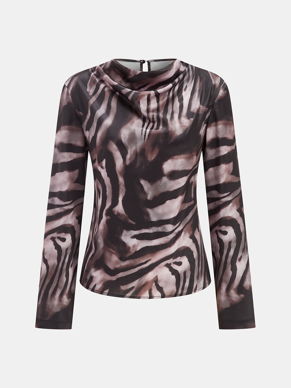 Langärmliges Oberteil mit Zebra-Print und Wasserfallausschnitt